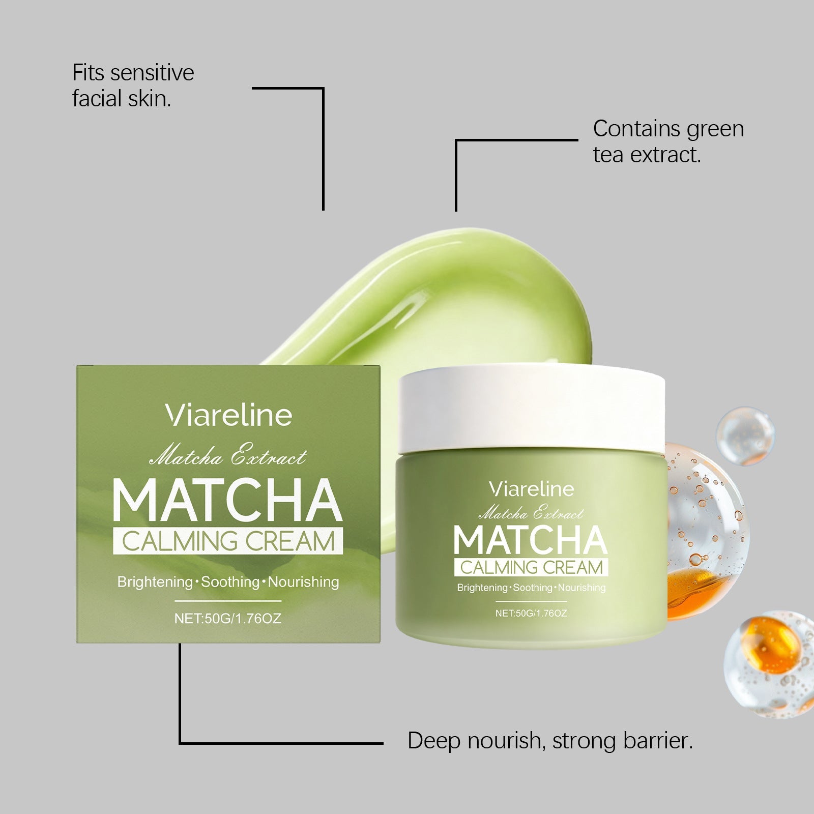 Matcha extract face cream: Nourishes dry skin, smooth texture,