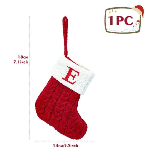Christmas Socks Knitting Red Snowflake Alphabet Letters Christmas