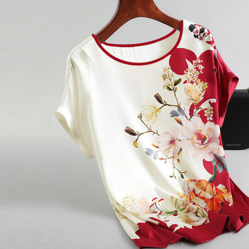 Fashion Floral Print Blouse Pullover Ladies Silk Satin Blouses Plus