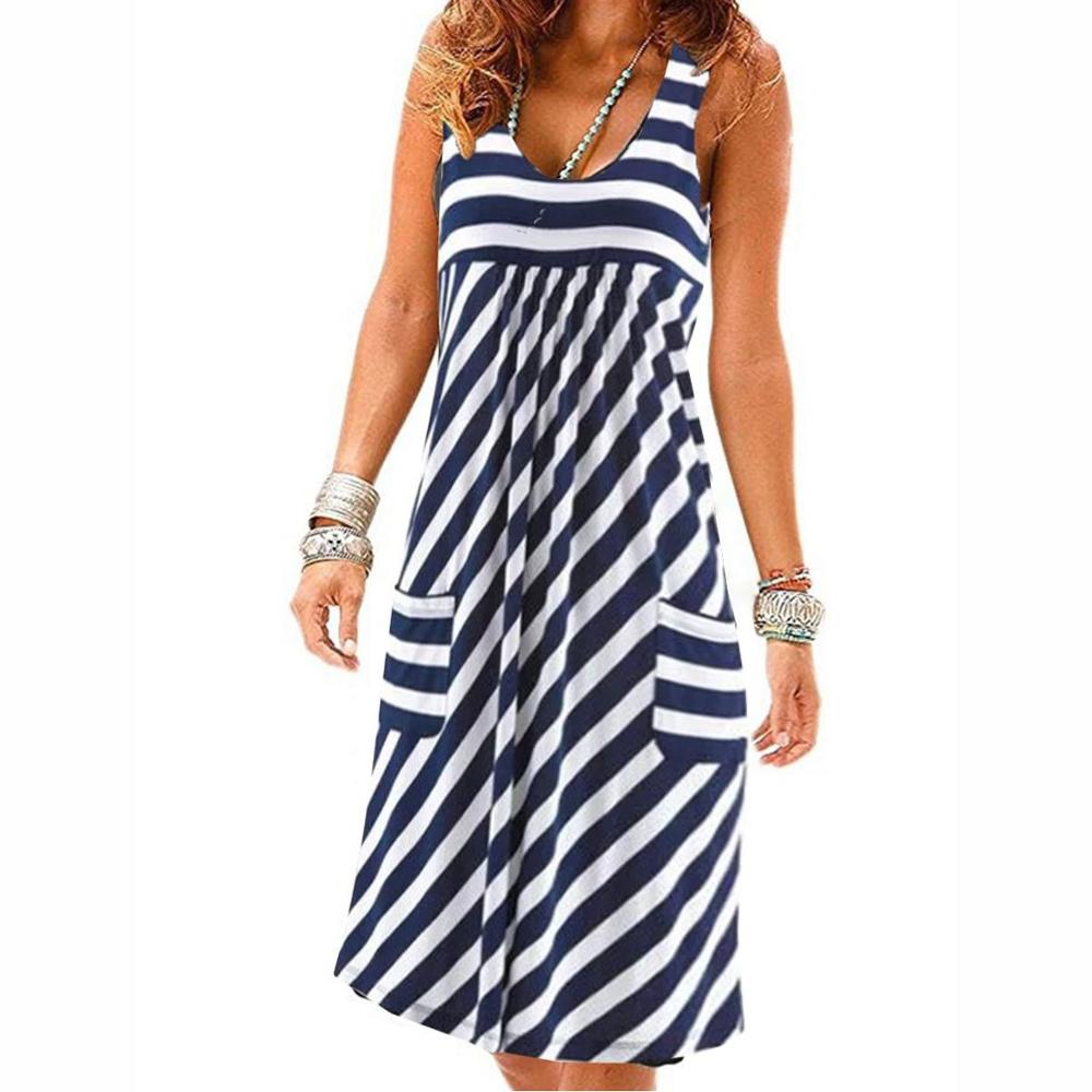 Fashion Striped Dress Summer Dress Loose Simple Sleeveless Dress
