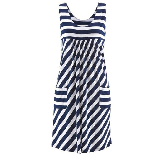 Fashion Striped Dress Summer Dress Loose Simple Sleeveless Dress