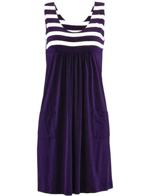 Fashion Striped Dress Summer Dress Loose Simple Sleeveless Dress