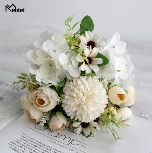 Meldel Artificial Peony Flowers Silk Bouquet for Wedding Decoration