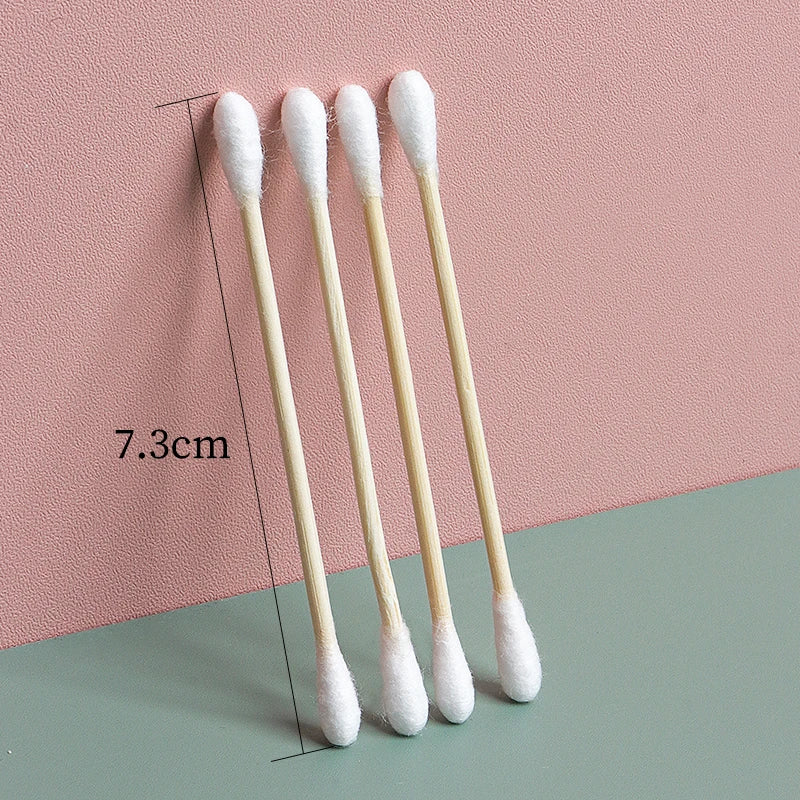 500pcs Double Head Wood Cotton Swab Nose Ears Cleaning Women Makeup