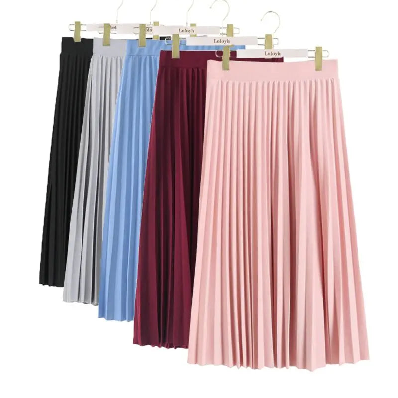 New Fashion Women's High Waist Pleated Solid Color Half Length Elastic