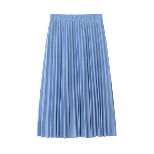New Fashion Women's High Waist Pleated Solid Color Half Length Elastic