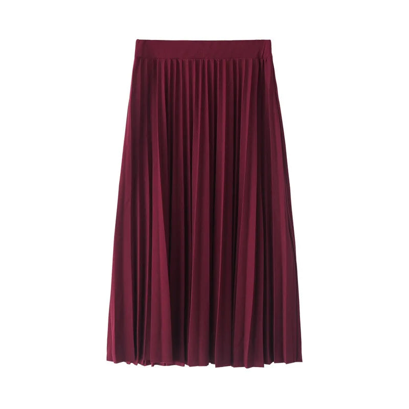 New Fashion Women's High Waist Pleated Solid Color Half Length Elastic