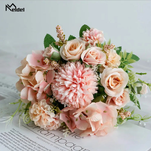 Meldel Artificial Peony Flowers Silk Bouquet for Wedding Decoration