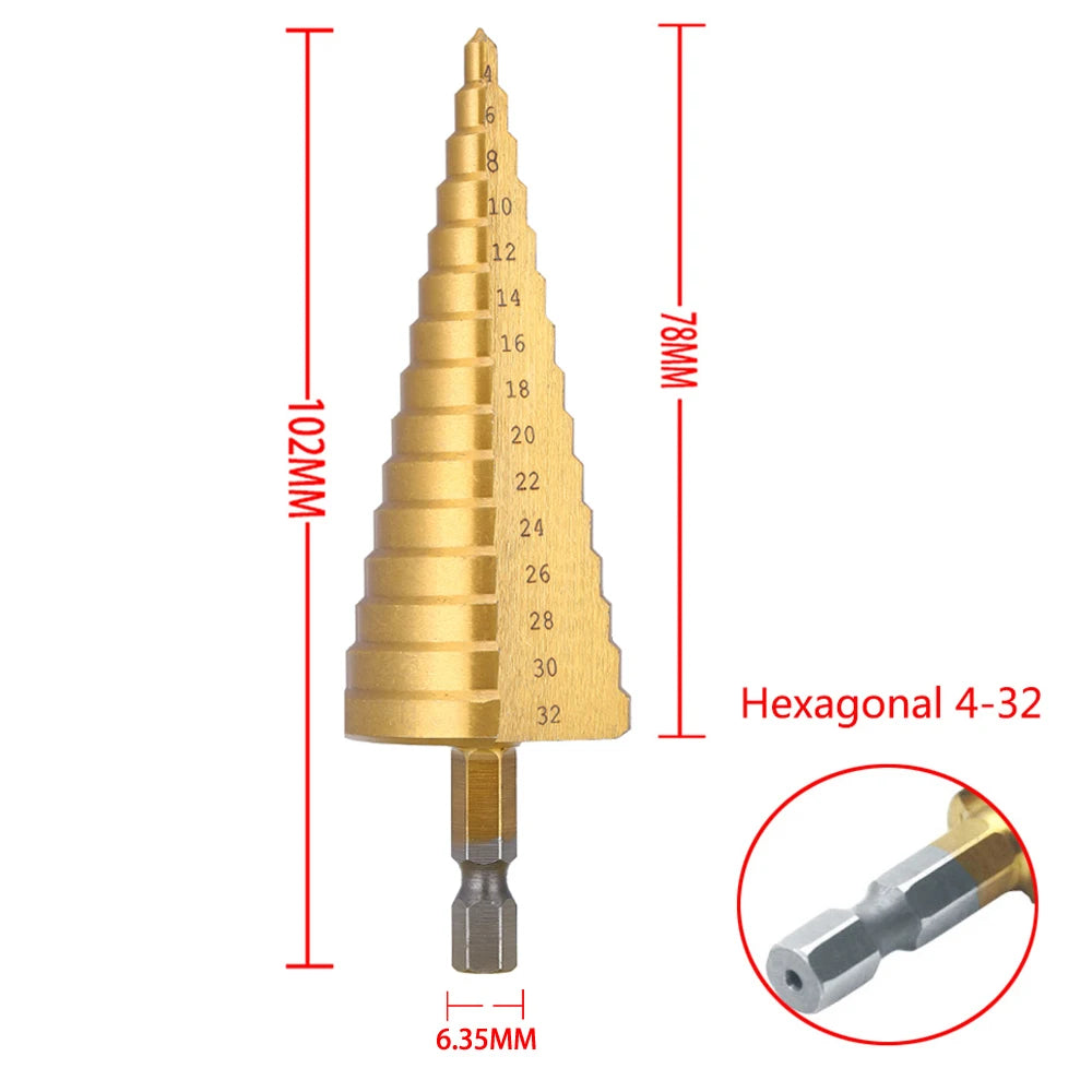 4-32 mm 4-20 mm HSS Titanium Coated Step Drill Bit High Speed Steel