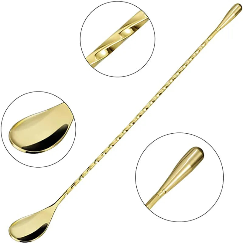 Cocktail Spoon Bar Stirring Spoon Long Handle Stainless Steel Spiral