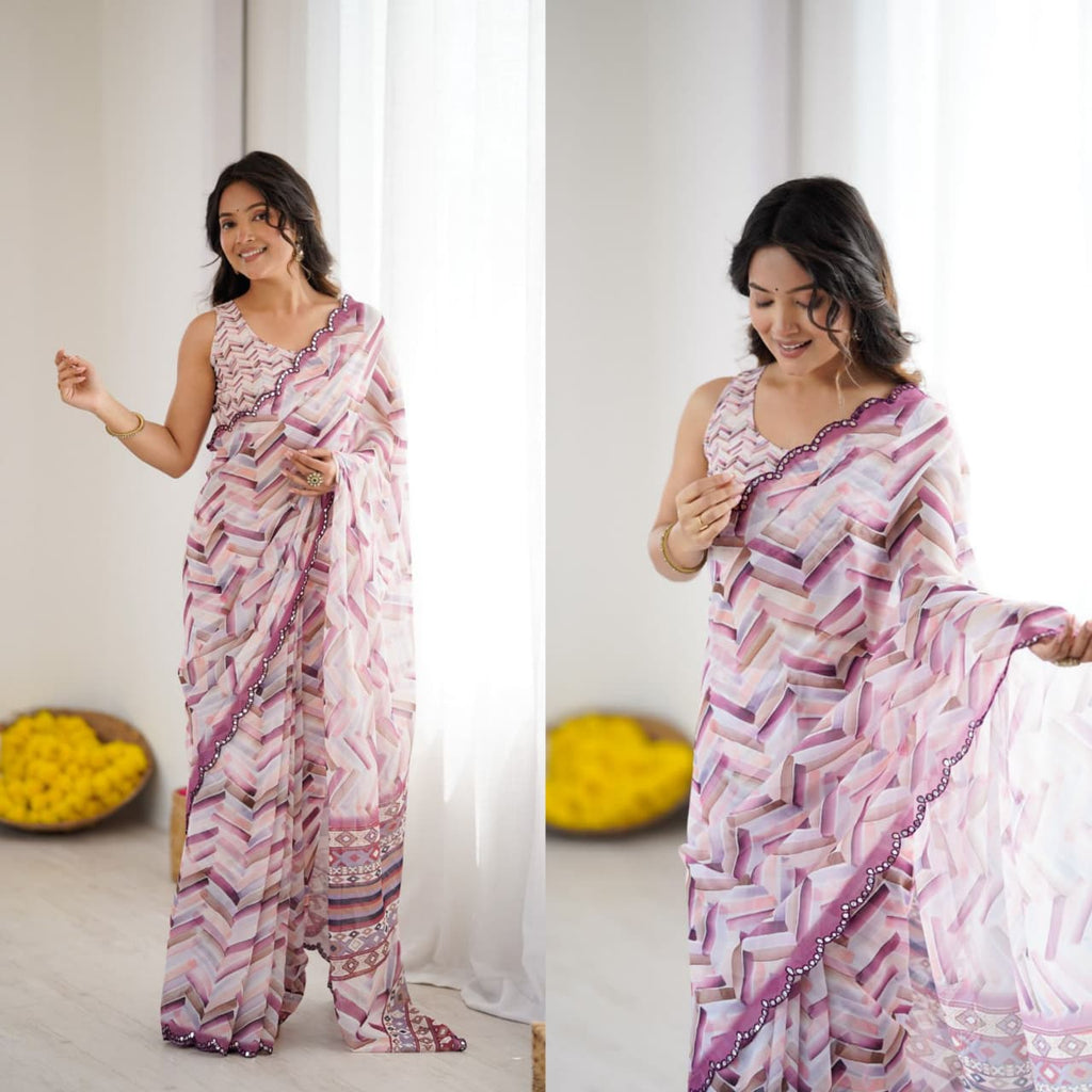 PRINTED SARI WITH MIRROR WORK