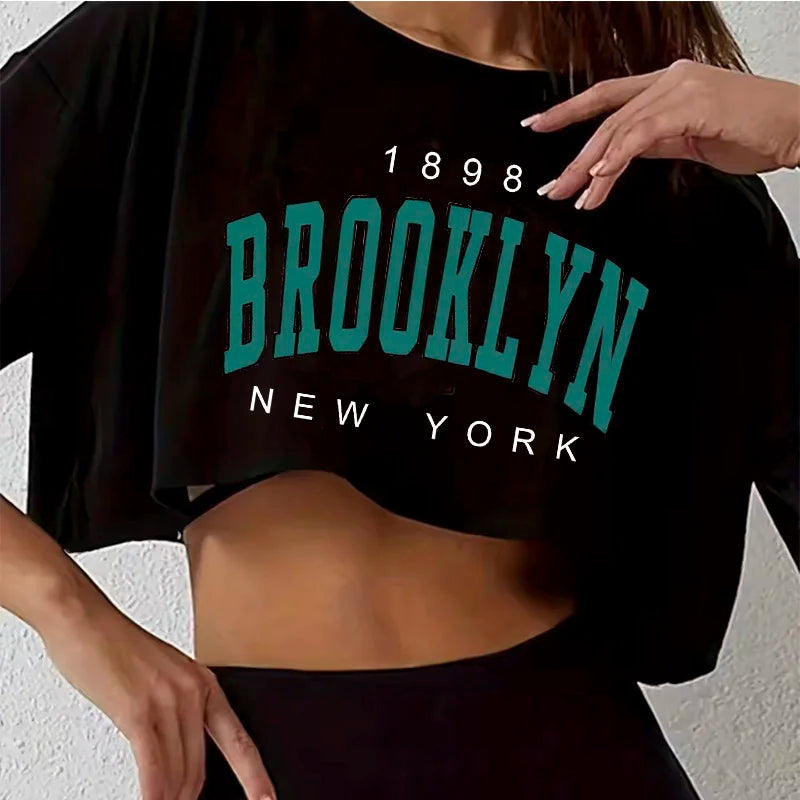 T Shirt Los Angeles Number 91 Brooklyn Graphic Round Neck Sports Crop