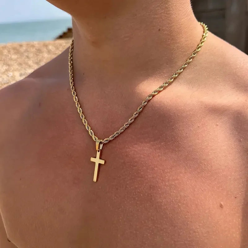 New Stainless Steel Cross Pendant Necklace for Men Women Minimalist