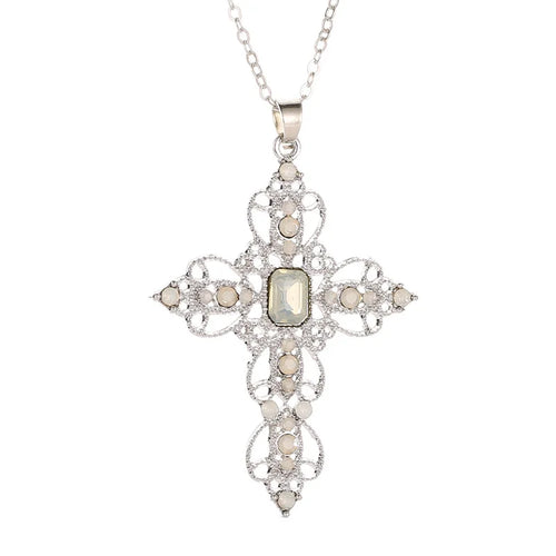 Y2K Punk Crystal Big Cross Pendant Necklaces for Women Men Gothic
