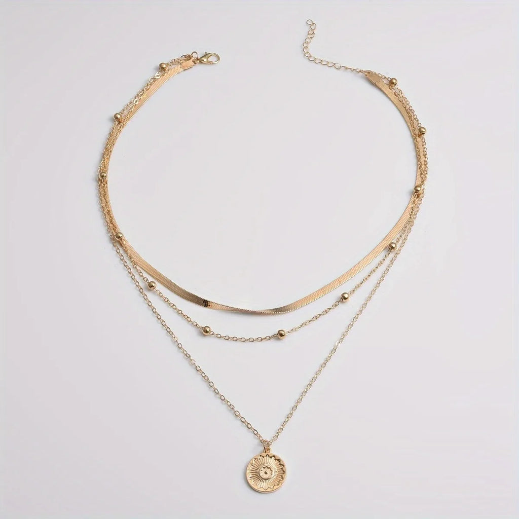 Multi-layer Chain Necklace Alloy Material Silvery Three-layer