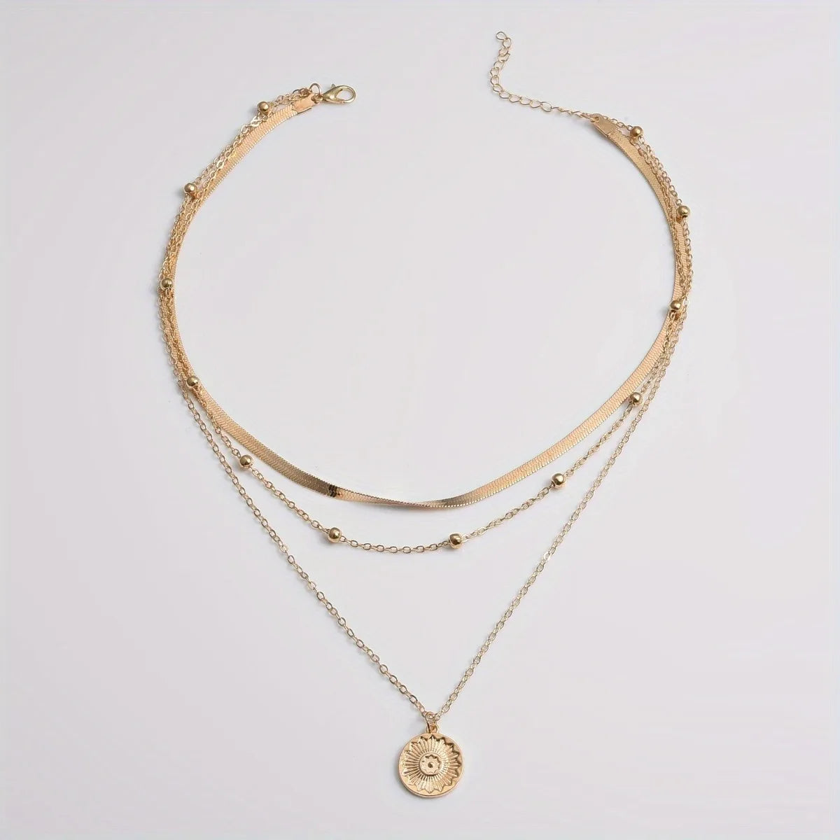 Multi-layer Chain Necklace Alloy Material Silvery Three-layer
