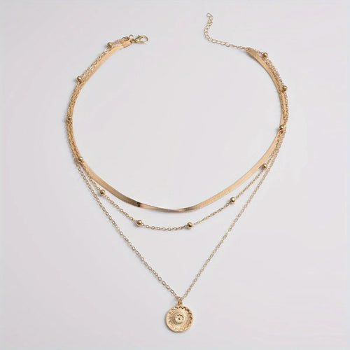 Multi-layer Chain Necklace Alloy Material Silvery Three-layer