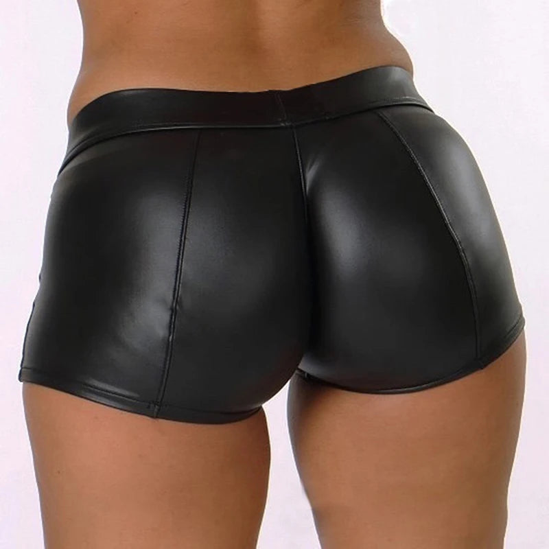 2024 Sexy Womens Shorts Shiny Elastic High Waist Shiny Faux PU Leather