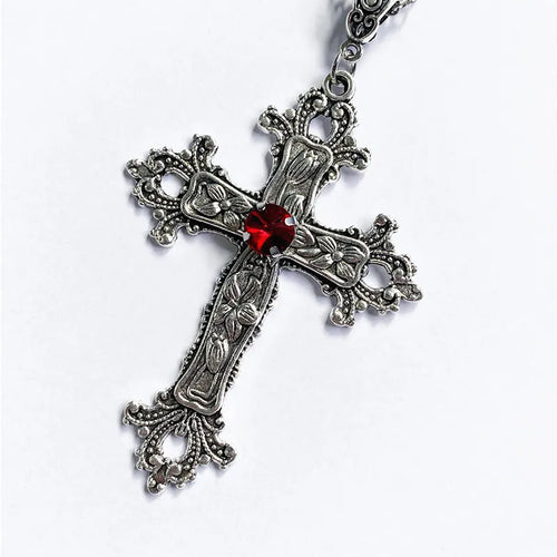 Y2K Punk Crystal Big Cross Pendant Necklaces for Women Men Gothic