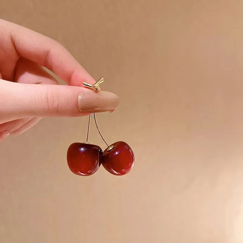 Sweet Red Cherry Earrings Ladies Fashion Delicate Fruit Design Drop