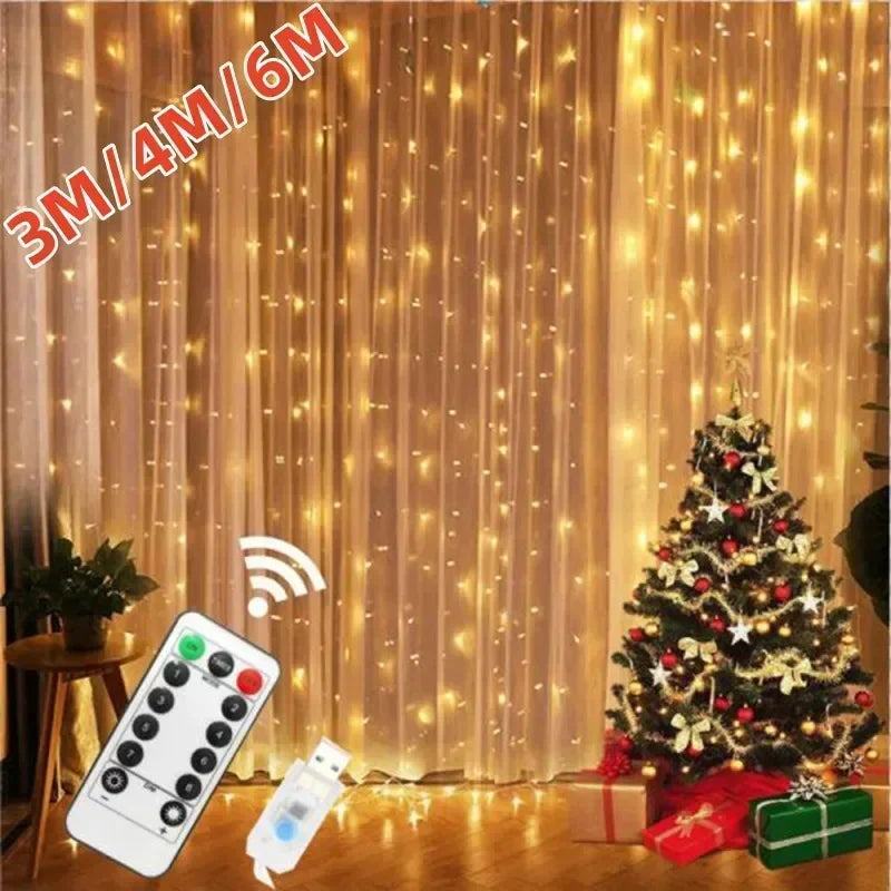 6x3M/3x3m Curtain Garland on The Window USB Power Fairy Lights Festoon