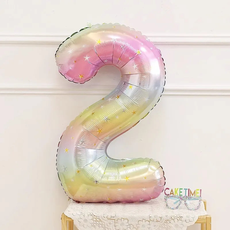 1pc 40inch Pastel Rainbow Number Foil Balloons Star Sky Gradient