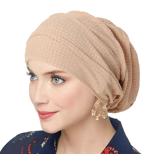 Trendy Crinkle Women's Solid Color Hijab Turban Soft Elastic Indian