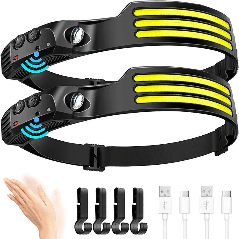 COB LED Headlamp Induction Head Lamp Built-in Battery USB Rechargeable