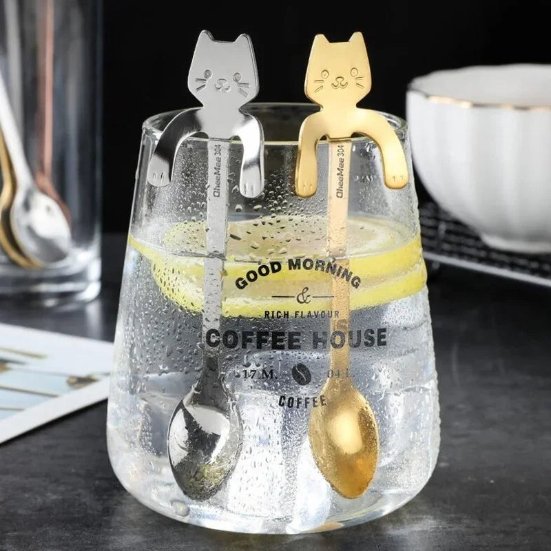 Stainless Steel Coffee Spoon Lovely Cute Cat Shape Teaspoon Dessert