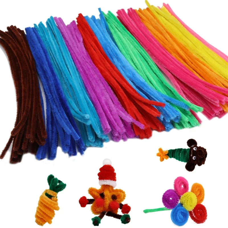 100PCS Colorful Chenille Stem Twisted Rod Wool Root Fluffy Bar Iron