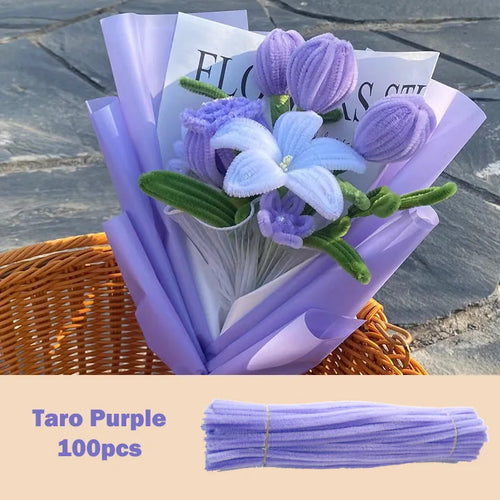 100pcs Colorful Chenille Stems Pipe Cleaners Plush Tinsel Stem Wired