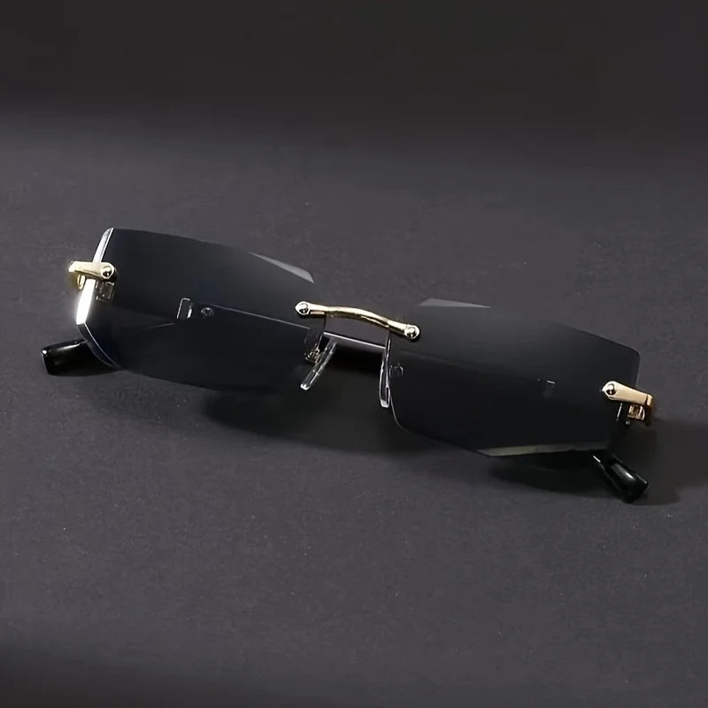 1pc Rimless Sunglasses Rectangle Women Men Shades Small Square Sun