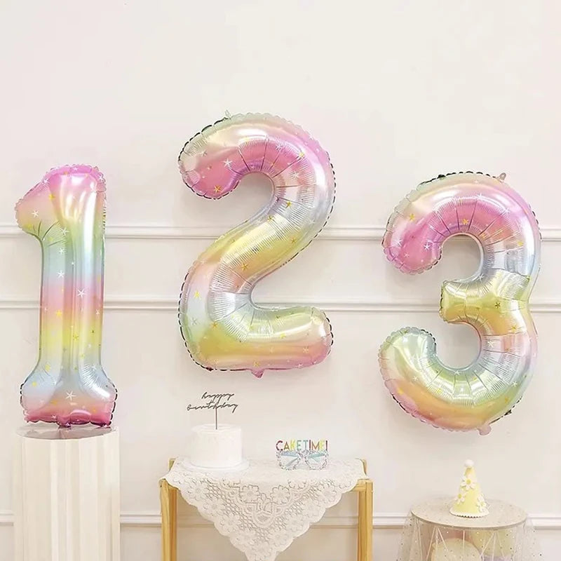 1pc 40inch Pastel Rainbow Number Foil Balloons Star Sky Gradient