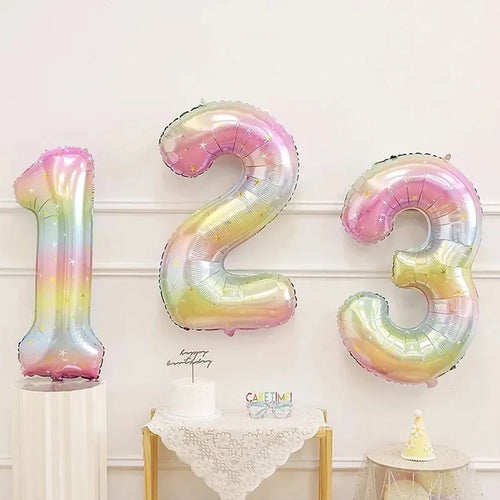 1pc 40inch Pastel Rainbow Number Foil Balloons Star Sky Gradient