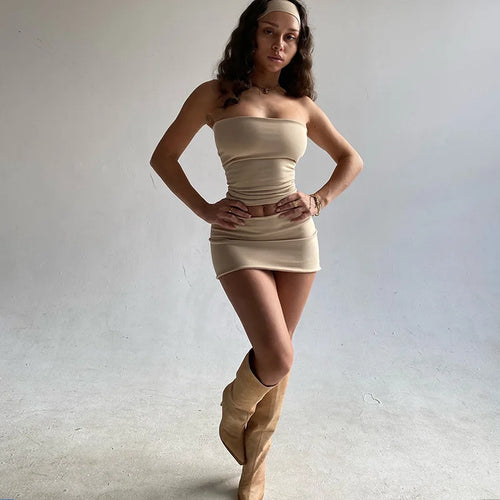 Hawthaw Women 2024 Summer Tube Tops Mini Skirts Party Club Two Piece