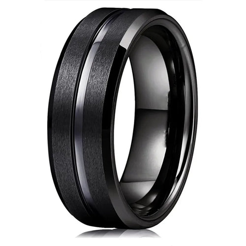 Fashion 8mm Men's Black Tungsten Wedding Band Rings Black Groove