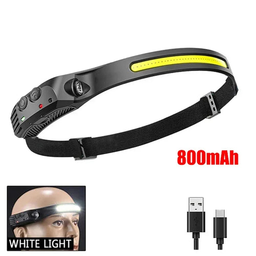 COB LED Headlamp Induction Head Lamp Built-in Battery USB Rechargeable