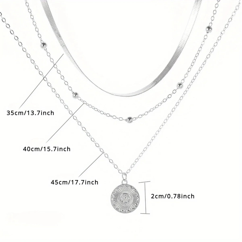 Multi-layer Chain Necklace Alloy Material Silvery Three-layer