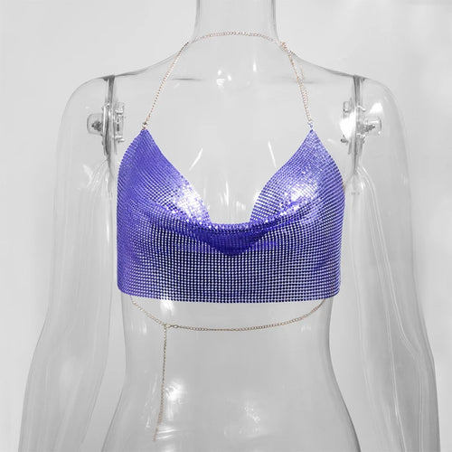 Sexy Metal Metallic Crop Top Women Beach Halter Corset Tops Glitter
