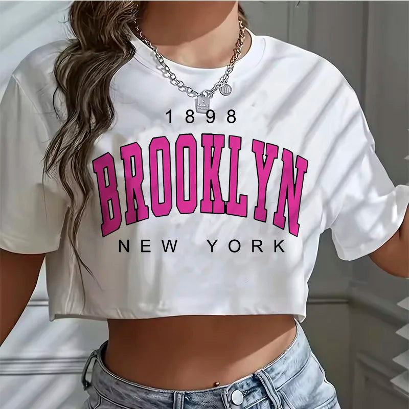 T Shirt Los Angeles Number 91 Brooklyn Graphic Round Neck Sports Crop