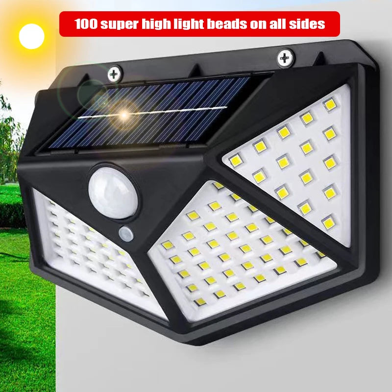 LED Solar Wall Lamp with Motion Sensor, 4 Sides, Luminous, Waterproof,