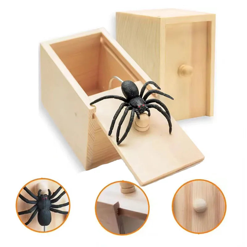 Wooden Spider Prank Box Funny Toy Surprise Spider Scare Box Gag Joke
