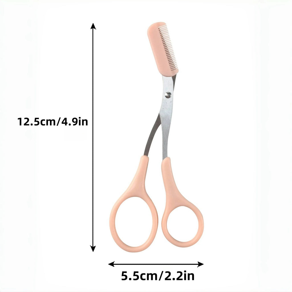 Pink eyebrow trimming scissors with built-in comb - stainless steel,