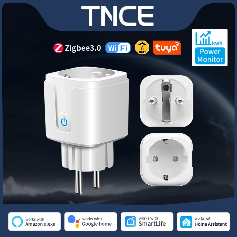TNCE Tuya EU Plug Zigbee3.0 or WIFI 16/20A, Smart Socket With Power