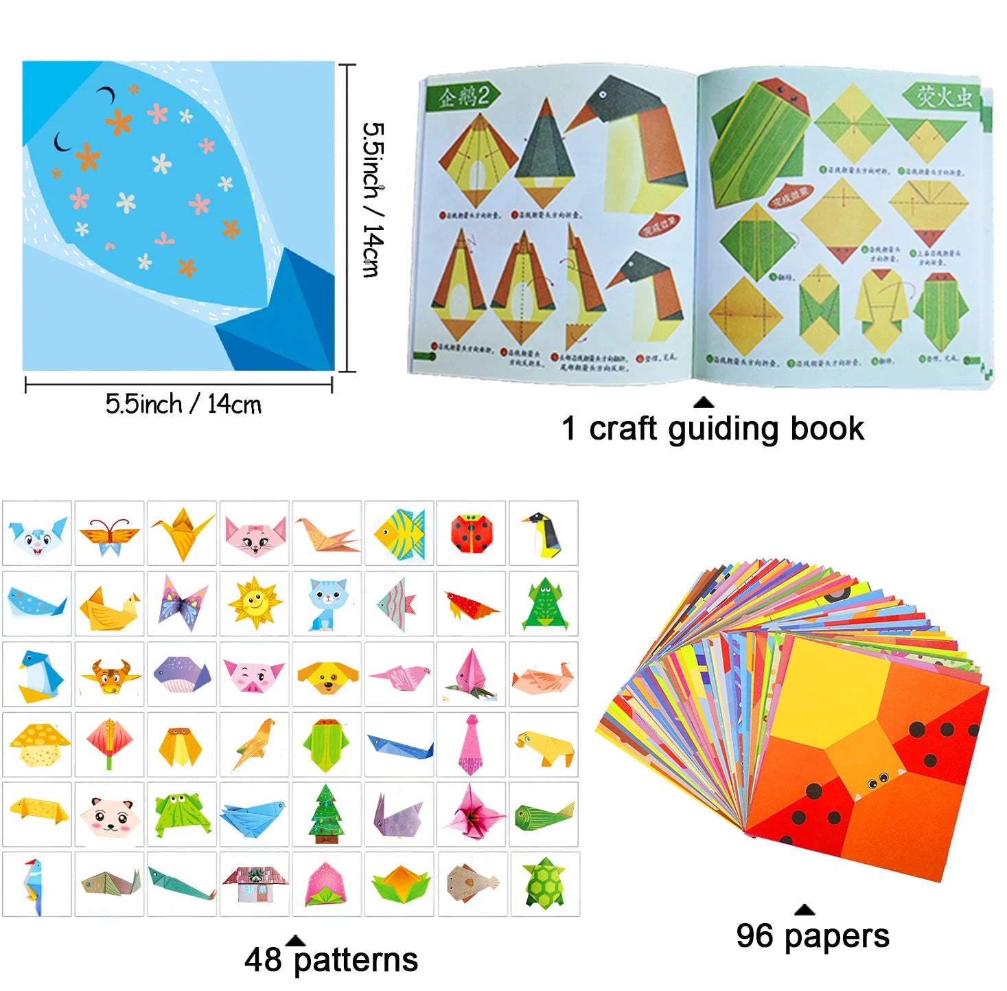 Origami Kit 30/96 Sheets Origami Paper Craft Guiding Book DIY Art