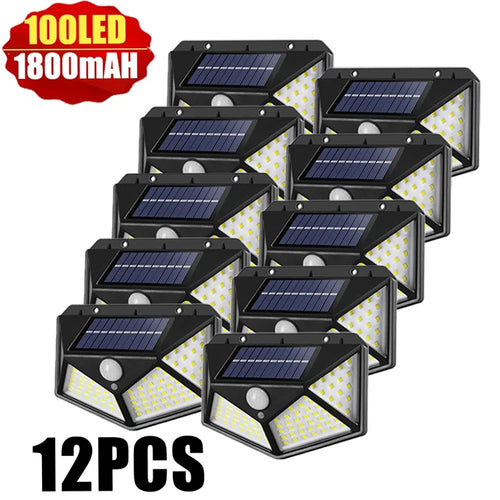 LED Solar Wall Lamp with Motion Sensor, 4 Sides, Luminous, Waterproof,