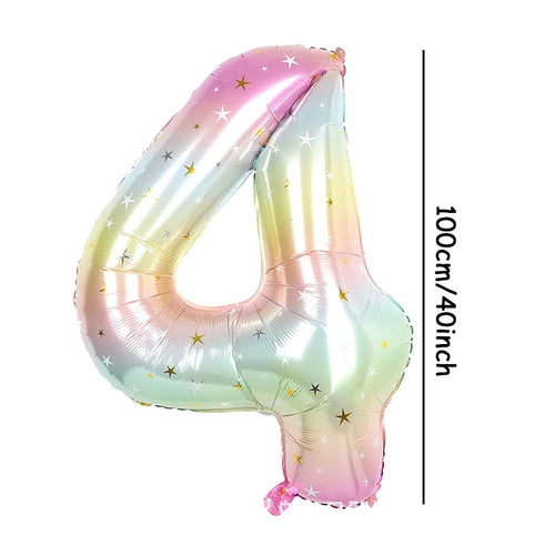 1pc 40inch Pastel Rainbow Number Foil Balloons Star Sky Gradient