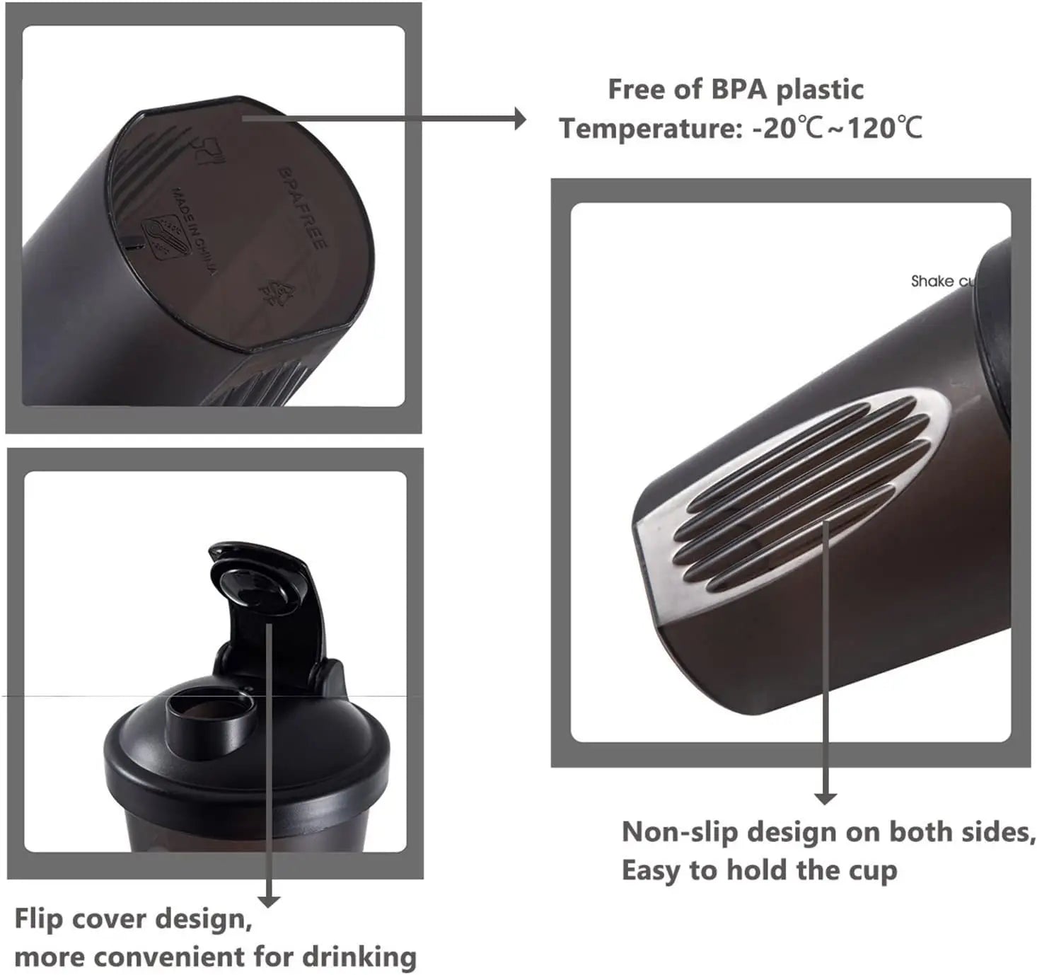 400ML Blender Shaker Bottle with Scale Protein Shakes Leakproof for