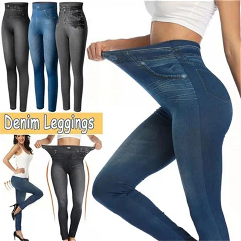 Ultra High Stretch Denim Inspired Leggings for Women High Waist Slim