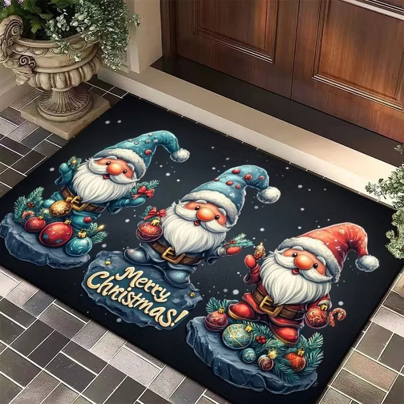 Merry Christmas Door Mat Printed Decoration Flannel Carpet Mat Door